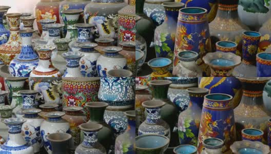 中国古代花瓶与色彩鲜艳的设计，北京，中国。高清在线视频素材下载