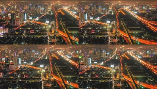 时间流逝:鸟瞰图曼谷高速公路在晚上在泰国高清在线视频素材下载