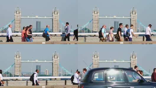 4k伦敦桥，英国伦敦办公建筑区商务人士运动高清在线视频素材下载