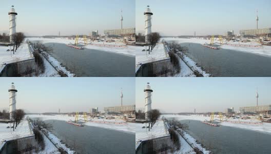 维也纳冬天冰冻的多瑙河高清在线视频素材下载
