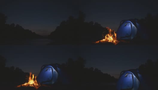 HD CRANE:在帐篷前营火高清在线视频素材下载