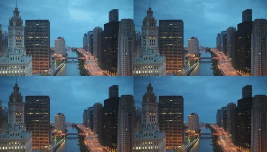 芝加哥河黄昏时光流逝高清在线视频素材下载