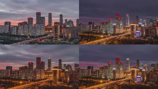 T/L WS HA ZO俯瞰北京天际线，从白天到夜晚的过渡高清在线视频素材下载