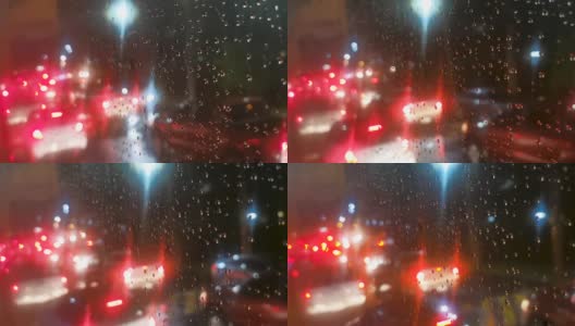 夜景散焦交通与雨。高清在线视频素材下载