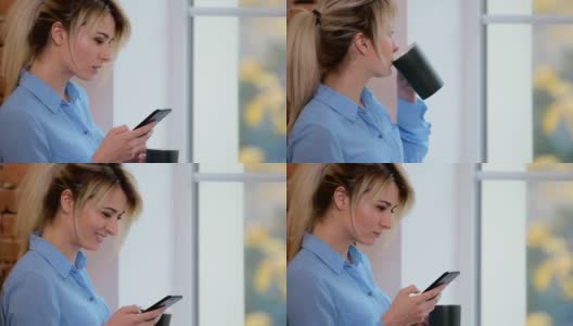 在阁楼现代办公室里用智能手机的美女高清在线视频素材下载