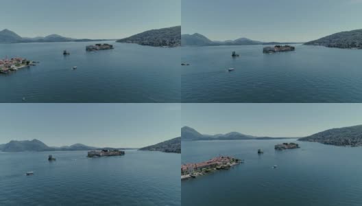 伊索拉贝拉城堡客船在意大利山湖航行，无人机全高清自然飞行高清在线视频素材下载