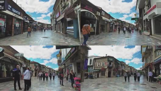 Hyper Timelapse pov行走在马其顿教科文组织城奥赫里德历史中心的主要购物大道上高清在线视频素材下载