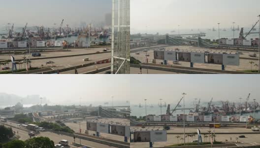 夕阳余辉香港城湾建设工业全景4k中国高清在线视频素材下载