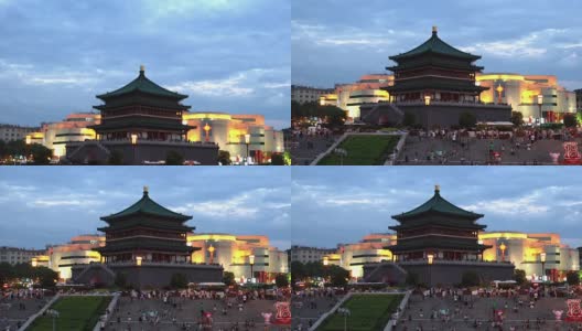 电影倾斜:古代西安钟楼崇楼中国日落高清在线视频素材下载