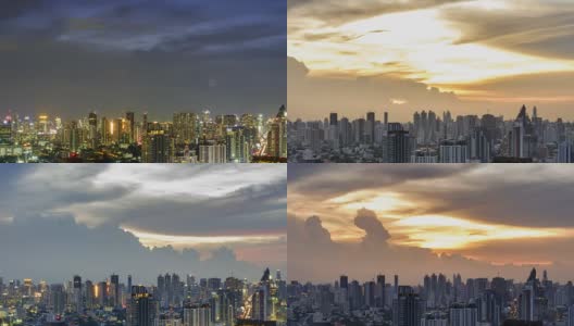 4K TIME LAPSE NIGHT TO DAY (4096x2160): The cityscape NIGHT TO DAY (APPLE PRORES. APPLE pro .)422(总部))。平移风格。高清在线视频素材下载