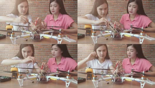 女孩开发一个DIY电子无人机高清在线视频素材下载