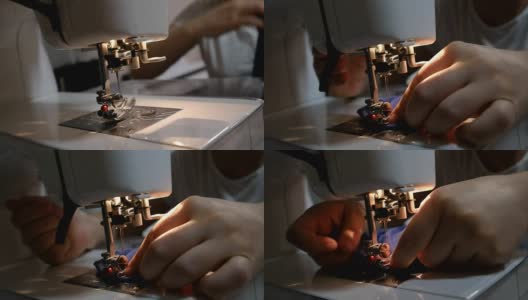 女性的手在现代缝纫机上缝纫高清在线视频素材下载
