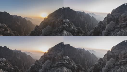 日落驱散云亭-黄山-倾斜下来-时间流逝高清在线视频素材下载