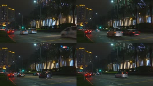 中国夜间时间澳门城市交通道路街景全景4k高清在线视频素材下载