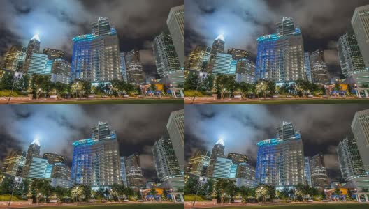 夏洛特市中心天际线在夜晚的时间流逝，4k 1080p的云高清在线视频素材下载
