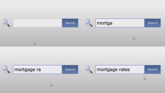 按揭利率-图形浏览器搜索查询，网页，用户输入搜索相关结果，计算机互联网技术。网页浏览打字字母，填写表格按下查找按钮，导航到搜索结果页面，在线工作高清在线视频素材下载