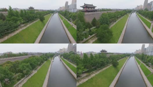 西安护城河鸟瞰图/中国陕西西安高清在线视频素材下载