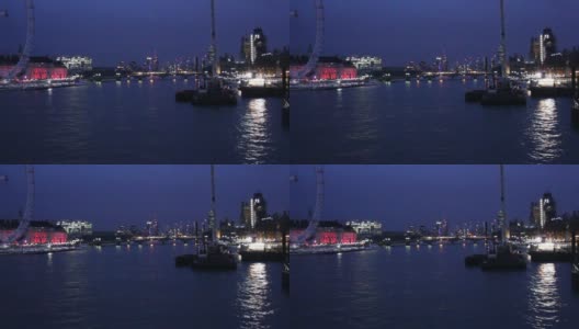 英国伦敦，伦敦眼城市天际线摩天大楼灯光横跨泰晤士河高清在线视频素材下载