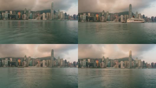 时间流逝香港城市的天际线。从维多利亚港眺望香港高清在线视频素材下载