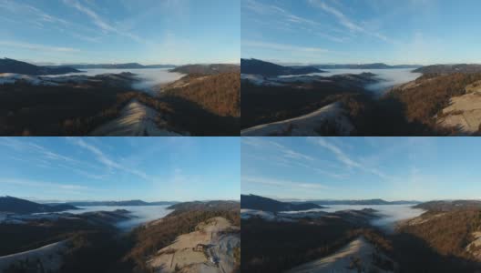 空中:雾和云山谷景观，乌克兰高清在线视频素材下载