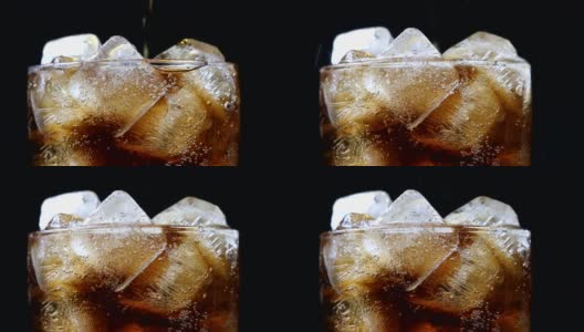 可乐与冰块黑色背景高清在线视频素材下载