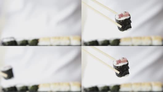 用筷子夹寿司高清在线视频素材下载