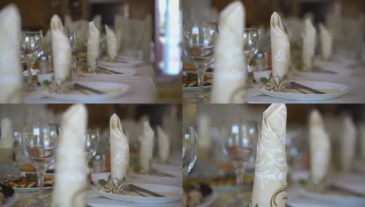 婚礼餐桌在餐厅的设置高清在线视频素材下载