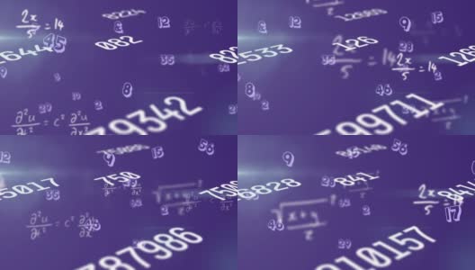数字动画的多个变化的数字对数学方程在紫色的背景高清在线视频素材下载