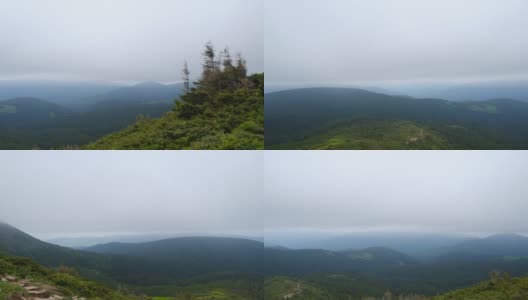 山阿尔卑斯山的全景。从山顶俯瞰群山。山上阴天。高清在线视频素材下载