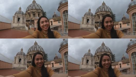 一名东南亚女子在梵蒂冈自拍高清在线视频素材下载