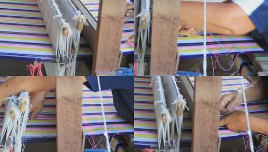 在泰国织布机上织布的妇女高清在线视频素材下载