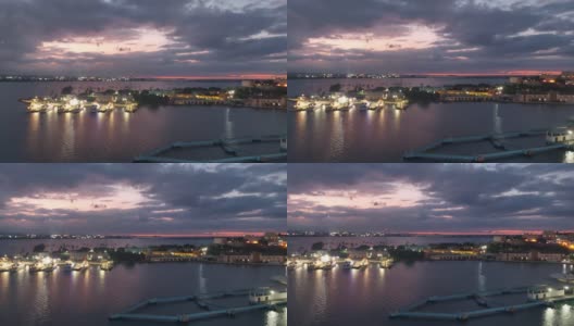 波多黎各圣胡安，2021年11月16日，从邮轮港口观赏美丽的日落高清在线视频素材下载