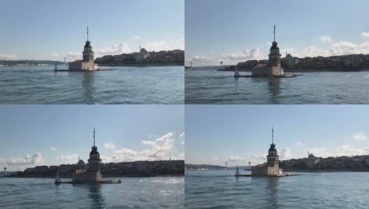 位于博斯普鲁斯海峡中部的伊斯坦布尔少女塔高清在线视频素材下载