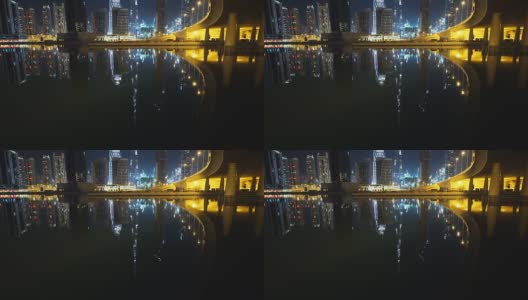 水中倒映的迪拜夜景高清在线视频素材下载