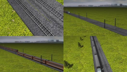 电脑3D动画火车，在铁路上疾驰高清在线视频素材下载