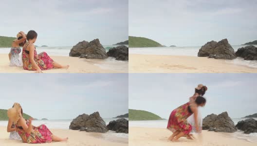 一对女孩享受和放松在海滩上高清在线视频素材下载