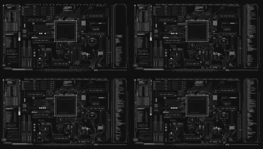 PNGα。技术主板电路HUD与编程文本和信息图形元素出现动画。抽象的技术背景。连接高清在线视频素材下载