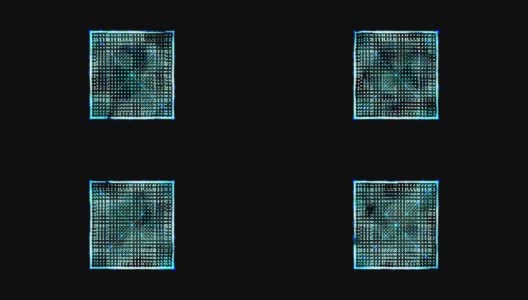 抽象技术蓝色方形矩形背景由动画的线和点、粒子组成。混合模式高清在线视频素材下载