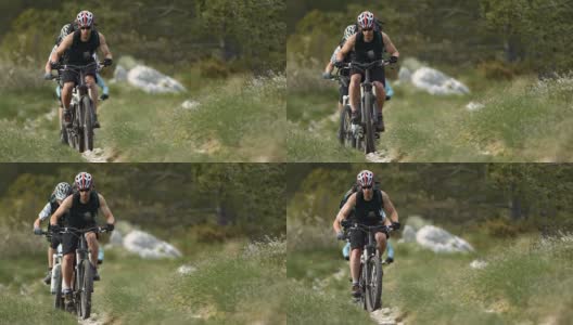 HD超级慢动作:山地自行车骑上坡高清在线视频素材下载