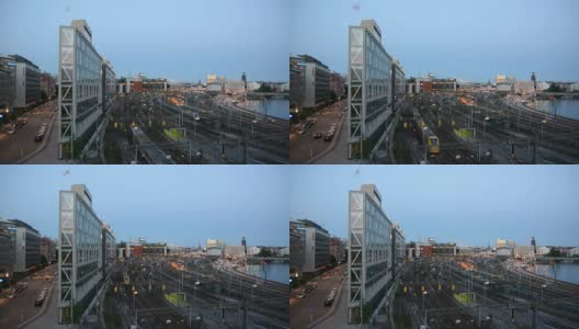 办公大楼和铁路在斯德哥尔摩高清在线视频素材下载