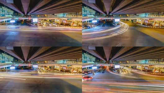 泰国曼谷夜间行驶的汽车和顶桥。高清在线视频素材下载