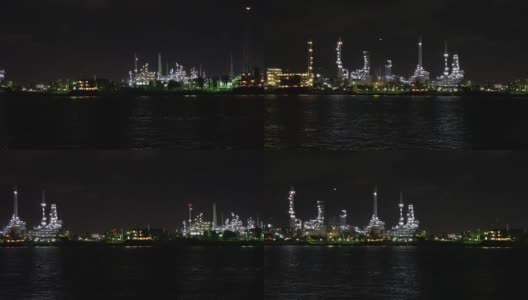 泰国曼谷炼油厂河边夜间从右到左4K规划画面。录像视频高清在线视频素材下载