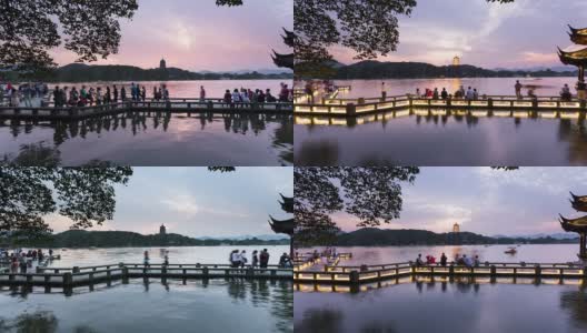 日落时间在古桥西湖，中国高清在线视频素材下载