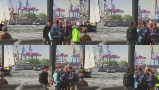 人们在汉堡港和易北河高清在线视频素材下载