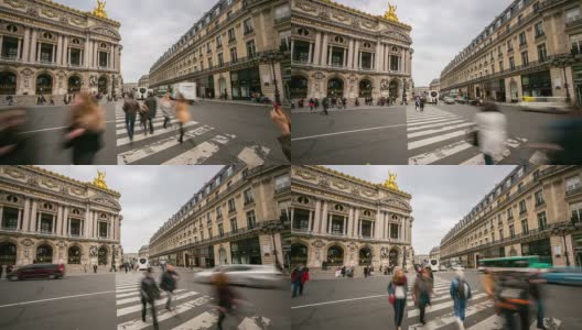 高清延时:巴黎歌剧院拥挤的行人高清在线视频素材下载