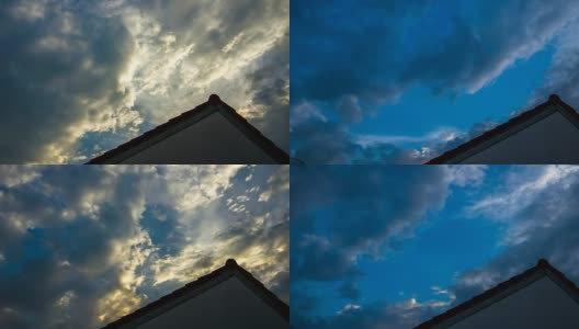 云在晚上移动在红房子上方的时间流逝(平移拍摄)/泰国高清在线视频素材下载