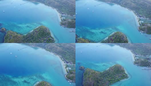 印度尼西亚巴厘岛附近的弗洛雷斯岛的纳布安巴约岛，碧蓝的海水形成了奇异的空中景观。拍摄分辨率为4k高清在线视频素材下载
