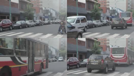 阿根廷布宜诺斯艾利斯大街上的公共汽车(Colectivo)。高清在线视频素材下载