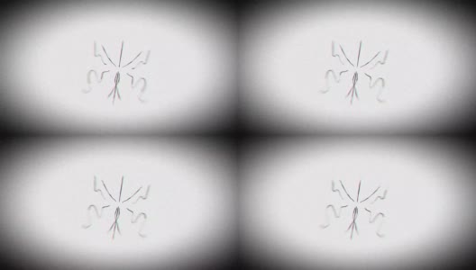 黑白灰图像，白色背景，插图说明微生物与几条腿描绘在显微镜下与一个原子或dna链类似的生物相对幽灵高清在线视频素材下载