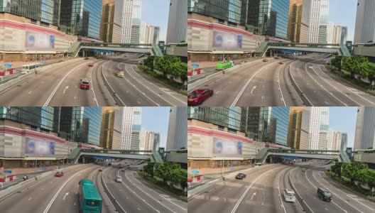 香港市区街道上的繁忙交通和现代建筑，时间间隔为4k高清在线视频素材下载